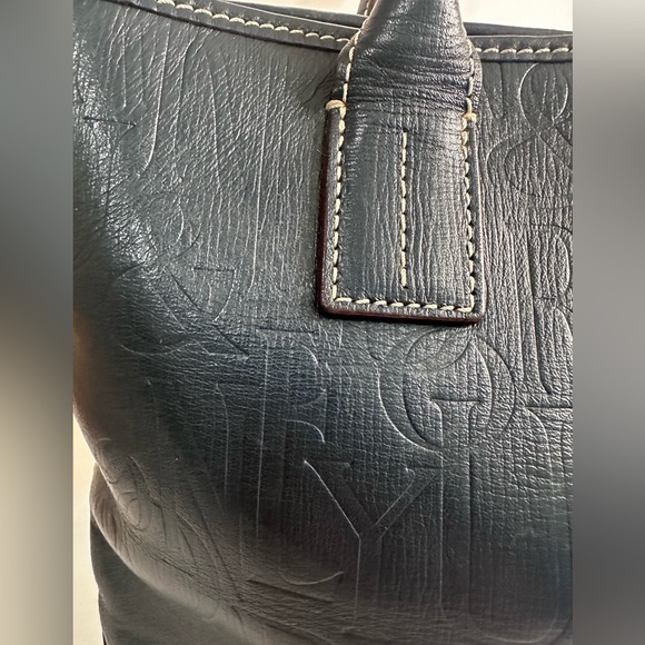 Dooney & Bourke Embossed Logo Leather Tote Bag - Navy Blue - Picture 6 of 13